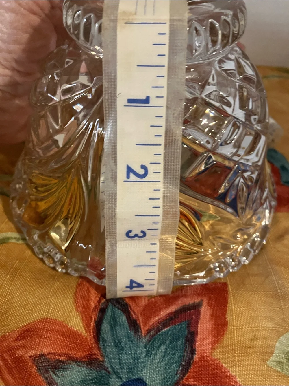 Clear Cut Glass Decorative Bowl with Gold Accents